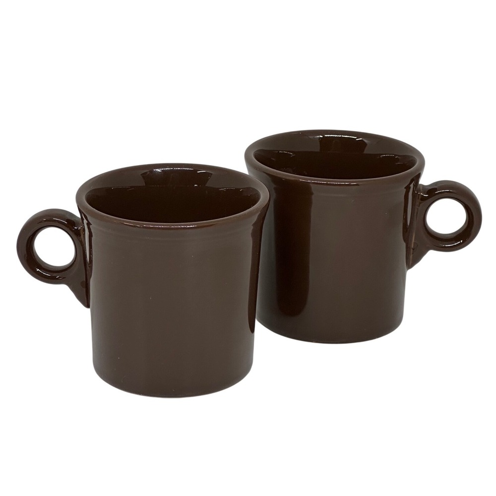 Fiesta Coffee Mug Set Brown Chocolate Glazed Ceramic Ring Handle Tea Cups 2pc